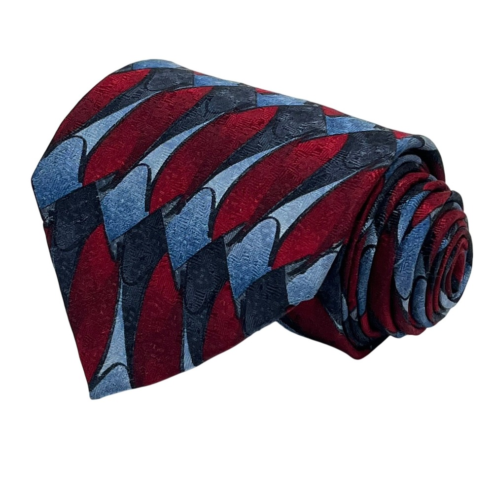 Jimmy V Silk Tie Mens 57"Burgundy Blue Geometric Abstract V Foundation USA